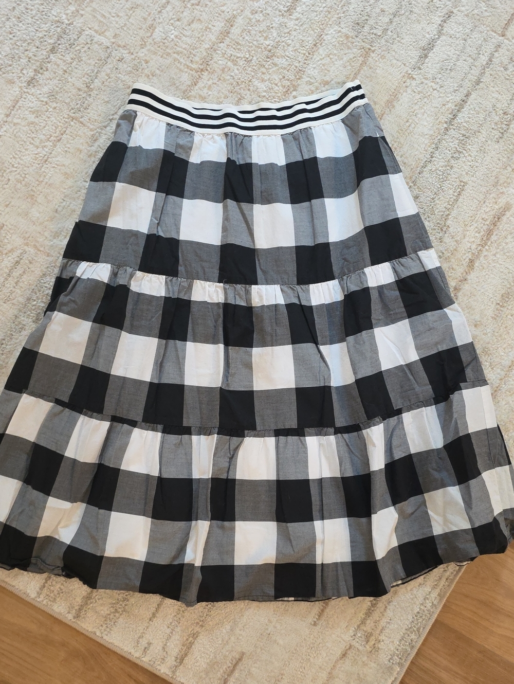 Talbots Black and White Buffalo Check Tiered Skirt